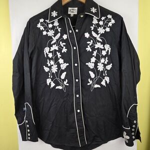 ROD'S Womens MEDIUM Western Embroidered Floral Shirt Rodeo Horse Show